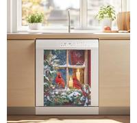 Cxdvotvy Autocollant magnétique de lave-vaisselle imprimé arbre cardinal de Noël lavable pour réfrigérateur, housse de protection pour maison, cuisine, panneau avant de lave-vaisselle