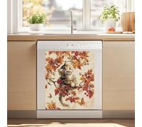 Cxdvotvy Autocollant magnétique réutilisable pour couvercle de réfrigérateur Motif feuille d'érable et chat Motif drapeau américain 55 x 66 cm