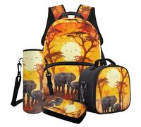 Cxdvotvy Ensemble cartable et sac à déjeuner léger et durable pour adolescents, filles, garçons, Orange - Éléphant coucher de soleil, Ensemble cartable