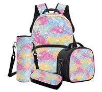 Cxdvotvy Ensemble cartable pour filles, sac à dos, trousse à crayons, porte-gobelet pour la maternelle, Mathématiques Teinture bleue, Ensemble cartable