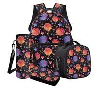 Cxdvotvy Ensemble sac à dos et sac à déjeuner pour garçons, Noir - Ballon de basket Star Splash Ink, Ensemble cartable