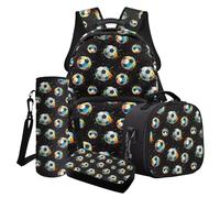 Cxdvotvy Ensemble sac à dos et sac à déjeuner pour garçons, Noir - Ballon de football Ink Splash, Ensemble cartable