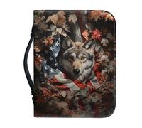 Cxdvotvy Housse de bible en cuir imperméable avec poignée et fermeture éclair pour les amateurs de livres Motif loup imprimé drapeau américain pour homme et femme