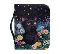 Cxdvotvy Housse de bible en cuir synthétique avec fermeture éclair - Motif chat et fleurs - Grand sac d'église avec poignée - Multifonction - Sac de transport léger pour livres
