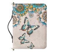Cxdvotvy Housse de bible en cuir synthétique pour femme - Motif papillon et mandala - Léger et portable - Avec poignée et fermeture éclair - Grand sac d'église