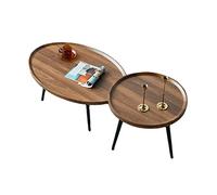 CXEGCCUF Ensemble de 2 Tables Basses gigognes, Tables d'appoint de Couleur Noyer, Petite Table d'appoint Basse Ronde et Ovale pour Salon, Appartement, Robuste et Facile à Assembler