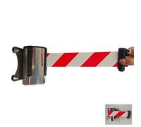 CXGFRGH Ruban de barrière rétractable， Support Mural magnétique 2/3/5 m, Bande en Nylon Rouge et Blanc, Longueur optionnelle, for Aire de Jeux, Parc, hôtel, contrôle des foules(3M/9.8FT)