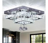 CXGLEAMING 11,8 » Lustre moderne en cristal LED monté à fleur Plafonnier 4 pétales/Raindrop Ball Square Lustre pour chambre salon couloir (blanc froid)