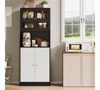 CXHLXYR Armoire de Buffet Multifonction avec éclairage LED,étagères réglables,Meuble Cuisine Rangement Buffet de Cuisine avec 4 Ports,70x40x180cm,Buffet Salon pour Cuisine,Salle à Manger (A, Noir)