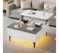 CXHLXYR Tables Basse à Plateau Relevable 70x70x35cm, Table Basse avec Compartiment de Rangement Caché et étagères, Tables Basses Lumineuse à LED Réglable, Table Basses Moderne Salon (Blanc-e, E)