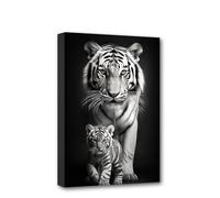 CXHOSTENT Tiger Impression sur toile représentant un tigre et un louveteau en noir et blanc - Impression sur toile - Portrait de la faune - Poster de décoration d'intérieur - Cadre (Tiger - 1, 40 x 60