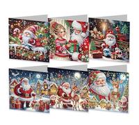 CXINLky 5D DIY Diamond Art Painting Cartes 2024 Noël Diamond Art Painting Cartes 6 cartes de Noël pour la famille, les amoureux 01 Père Noël