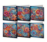 CXINLky 5D DIY Diamond Art Painting Cartes 2025 Nouveautés Diamond Painting Cartes 6 pièces Diamond Art Cartes Anniversaire, Carte Cadeau Vacances pour la famille, les amis/Fleurs 08