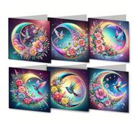 CXINLky 5D DIY Diamond Art Painting Cartes 2025 Nouveautés Diamond Painting Cartes 6 pièces Diamond Art Cartes Anniversaire, Carte Cadeau Vacances pour la famille, les amis-05 Colibri