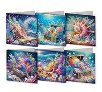 CXINLky 5D DIY Diamond Art Painting Cartes 2025 Nouveautés Diamond Painting Cartes 6 pièces Diamond Art Cartes Anniversaire, Carte Cadeau Vacances pour Famille, Amis, Coquillage 02