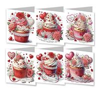 CXINLky 5D DIY Diamond Art Painting Cartes de Saint-Valentin, cartes de peinture diamant 2025, 6 cartes d'anniversaire Diamond Art, carte cadeau pour la famille, les amoureux, cupcakes 01