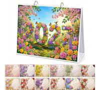 CXINLky Calendrier de Bureau Diamond Painting 2027, DIY Calendrier de bureau floral 12 mois avec support, Kit de Loisirs Créatifs pour Adultes avec Support - 02-Fleurs