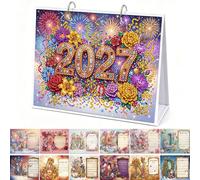CXINLky Calendrier de Bureau Diamond Painting 2027, DIY Calendrier de bureau floral 12 mois avec support, Kit de Loisirs Créatifs pour Adultes avec Support - 01-Lettre du mois