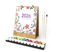 CXINLky Calendrier de table 2026, à peindre par numéros, calendrier de table DIY 2026, à poser, avec pinceaux, peinture acrylique et base, pour cadeaux et décoration de la maison, fleur 01