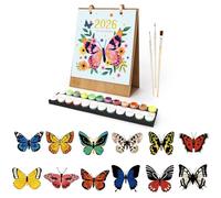 CXINLky Calendrier de table 2026, à peindre par numéros, calendrier de table DIY 2026, à poser, avec pinceaux, peinture acrylique et base, pour cadeaux et décoration de la maison, motif papillon 03