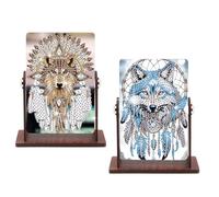 CXINLky Diamond Art Miroir de peinture 5D 2 pièces Diamond Art Miroir de table réversible, Miroir de maquillage à faire soi-même Miroir de maquillage pour cadeaux-03-Loup