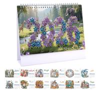 CXINLky Diamond Art Painting - Calendrier de table 2026 - Art diamant - Calendrier de bureau avec support - Calendrier de table avec liste de choses à faire à l'arrière - 19 prairies fluviales