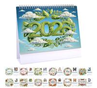 CXINLky Diamond Art Painting Calendrier de table 2026, Calendrier de bureau Diamond Art avec support, Calendrier de table avec liste de tâches au verso - 14-Kranz
