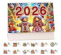 CXINLky Diamond Art Painting Calendrier de Table 2026, Calendrier de Bureau Noël avec Support, Calendrier de Table avec Liste de Tâches au Dos - 31 - Bonhomme de Pain d'Épices