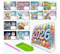 CXINLky Diamond Art Painting Calendrier de table 2026 Diamond Art Calendrier de bureau avec support Calendrier de table 2026 pour Noël Nouvel An Cadeau 06-2026