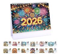 CXINLky Diamond Art Painting Calendrier de table 2026 Diamond Art Calendrier de bureau de Noël avec support Calendrier de bureau avec liste de choses à faire à l'arrière - 11-2026