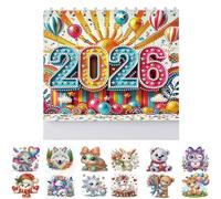 CXINLky Diamond Art Painting Calendrier de table 2026 Diamond Art Calendrier de bureau de Noël avec support Calendrier de table 03 animaux
