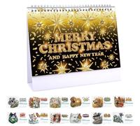 CXINLky Diamond Art Painting Calendrier de table 2026 Diamond Art Calendrier de bureau de Noël avec support Calendrier de table avec liste de choses à faire à l'arrière - Motif animal 09