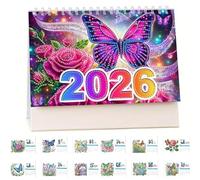 CXINLky Diamond Art Painting Calendrier de table 2026 Diamond Art Calendrier de bureau de Noël avec support Calendrier de table avec liste de choses à faire à l'arrière - 30 papillons