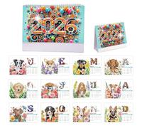 CXINLky Diamond Art Painting Calendrier de table 2026 Diamond Art New Year Calendrier de bureau avec support Calendrier de table pour Noël Nouvel An Cadeau 02 Chien
