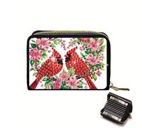 CXINLky Diamond Art Painting Étui pour cartes de crédit DIY Diamond Art Premium avec fermeture éclair, protection RFID Slim Portefeuille Étui pour cartes de crédit, 12 cardinaux