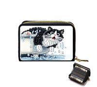 CXINLky Diamond Art Painting Étui pour cartes de crédit DIY Diamond Art Premium PU avec fermeture éclair, protection RFID, portefeuille fin pour cartes de crédit pour homme et femme, 07-chat