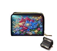 CXINLky Diamond Art Painting Étui pour cartes de crédit en PU 5D de qualité supérieure avec fermeture éclair, protection RFID, étui fin pour cartes de crédit pour homme et femme, 05 fleurs