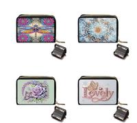 CXINLky Diamond Art Painting Étui pour cartes de crédit en PU 5D de qualité supérieure avec fermeture éclair, protection RFID, étui fin pour cartes de crédit pour homme et femme, 4 pièces