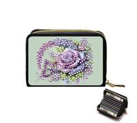 CXINLky Diamond Art Painting Étui pour cartes de crédit en PU 5D de qualité supérieure avec fermeture éclair, protection RFID, étui fin pour cartes de crédit pour homme et femme, 04-fleur violette
