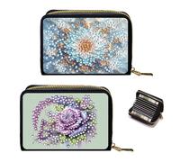 CXINLky Diamond Art Painting Étui pour cartes de crédit en PU 5D de qualité supérieure avec fermeture éclair, protection RFID, étui fin pour cartes de crédit pour homme et femme, 2 pièces