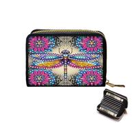 CXINLky Diamond Art Painting Étui pour cartes de crédit en PU 5D de qualité supérieure avec fermeture éclair, protection RFID, étui fin pour cartes de crédit pour homme et femme, 02 libellule