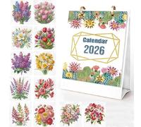 CXINLky Diamond Art Painting Fleurs Calendrier de table 2026, Diamond Art 12 Fleurs Calendrier de bureau avec support pour la maison, le bureau-01