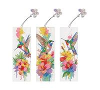 CXINLky Diamond Art Painting Marque-page en diamant 5D avec pendentif papillon, peinture diamant créative, bricolage, marque-page, lot 04 colibri floral