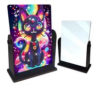 CXINLky Diamond Art Painting Miroir de table 5D Diamond Art réversible, DIY avec chat noir, miroir de maquillage pour cadeaux 01 chat noir