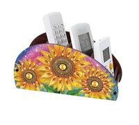 CXINLky Diamond Art Painting Porte-télécommande de bureau Diamond Art Boîte de rangement en bois Boîte de rangement cosmétique Organiseur avec 4 compartiments 20 tournesols