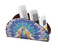 CXINLky Diamond Art Painting Support de télécommande, boîte de rangement en bois, boîte de rangement cosmétique, organisateur avec 4 compartiments, motif paon 01