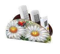 CXINLky Diamond Art Painting Support de télécommande de bureau Diamond Art Boîte de rangement en bois Boîte de rangement cosmétique Organiseur avec 4 compartiments - Marguerites 03