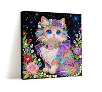 CXINLky Diamond Art Peinture avec cadre photo, kit créatif 5D Diamond Art Perles Animaux Images Arts Craft pour la décoration murale de la maison Toile colorée - 20 chatons colorés
