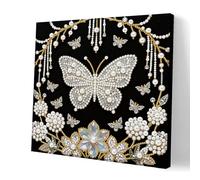 CXINLky Diamond Art Peinture avec cadre photo, kit créatif 5D Diamond Art Perles Kit Images Arts Craft pour la décoration murale de la maison Toile noire - 20 papillons