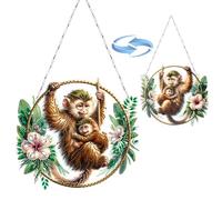 CXINLky DIY Diamant Art Peinture Pendentif avec Chaîne, Animal Diamant Peinture Fenêtre, Peinture Diamant Créative 5D Diamond Painting Kits de Tenture Murale pour Fenêtre Mur Jardin Decor-04-Singe
